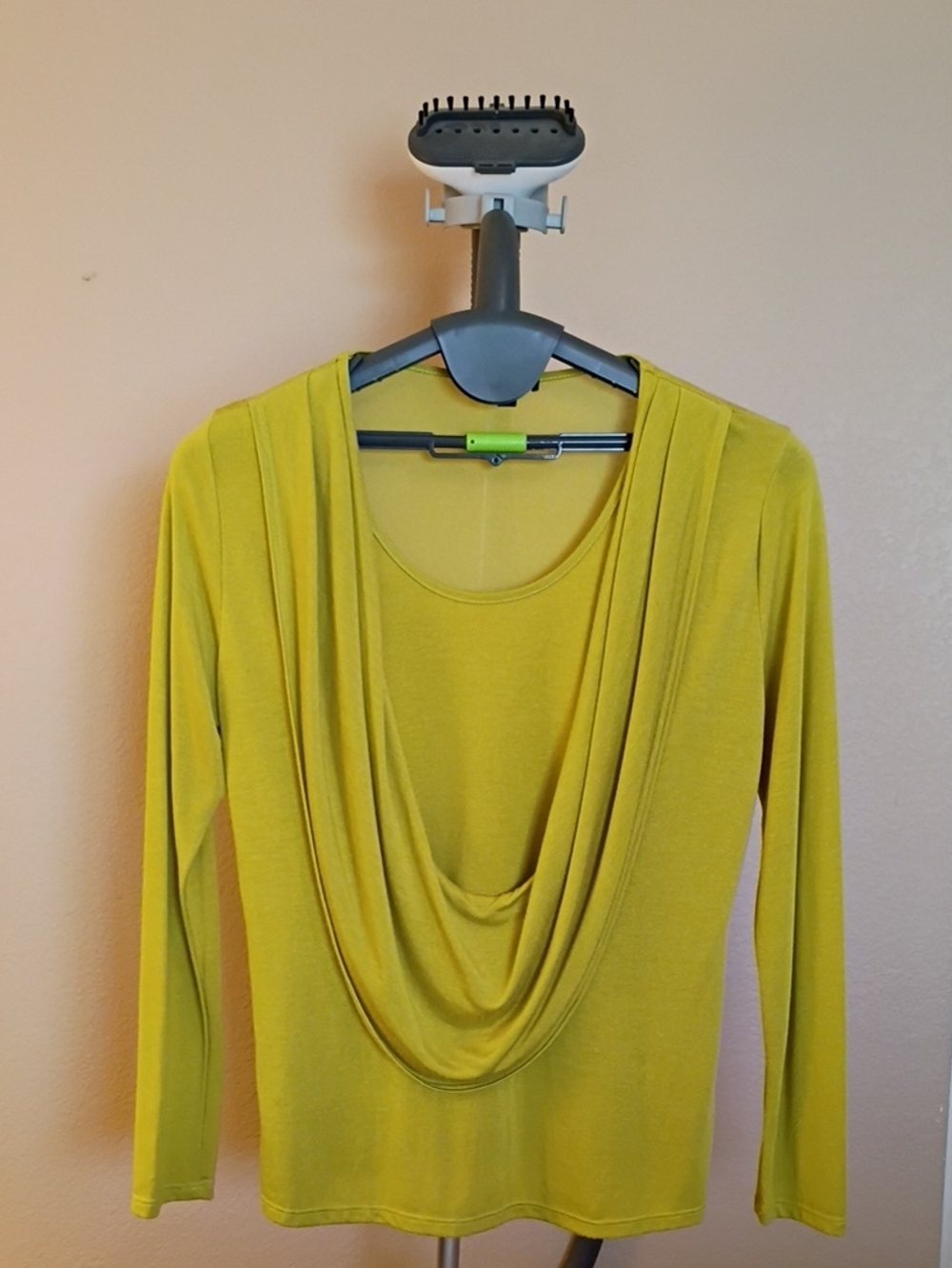 S.point Draped Cowl Neck Long-Sleeve Sweater Tunic - Yellow Green/Chartreuse L